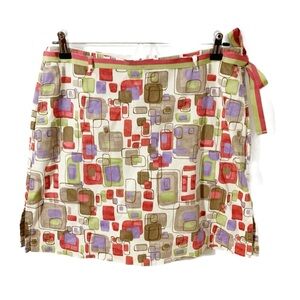 Lizgolf Geometric Skort Skirt Invisible Side Zipper Pockets Ribbon Self Tie Belt